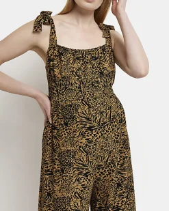 River Island Maternity animal print shirred jumpsuit Brown Online