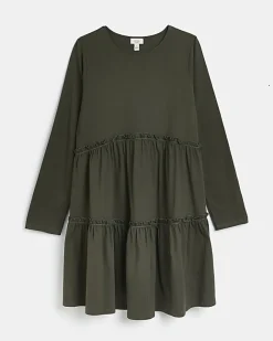 River Island Maternity long sleeve frill mini dress Khaki Clearance