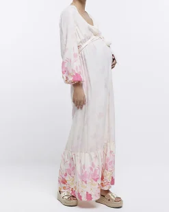 River Island Maternity front wrap floral maxi Dress Pink Discount