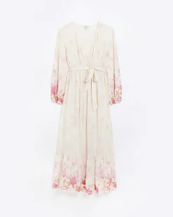 River Island Maternity front wrap floral maxi Dress Pink Discount
