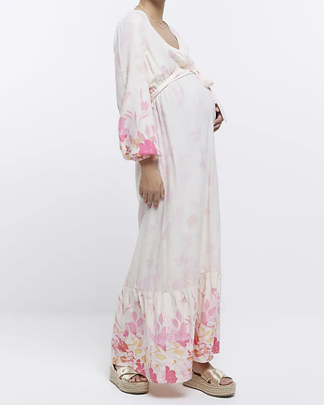 River Island Maternity front wrap floral maxi Dress Pink Discount