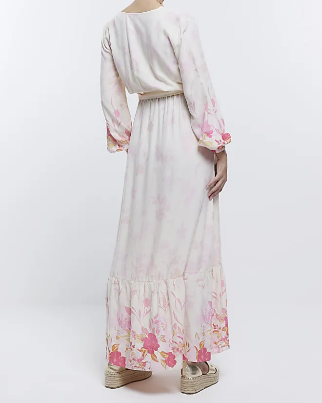 River Island Maternity front wrap floral maxi Dress Pink Discount