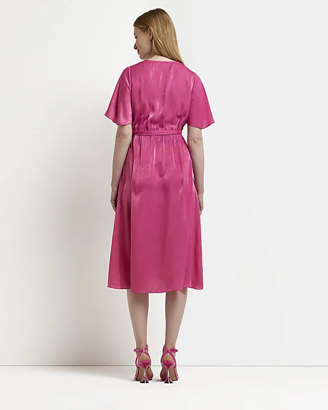 River Island Maternity satin wrap midi dress Pink Discount