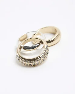 River Island Metal stone ring 3 Pack White Online