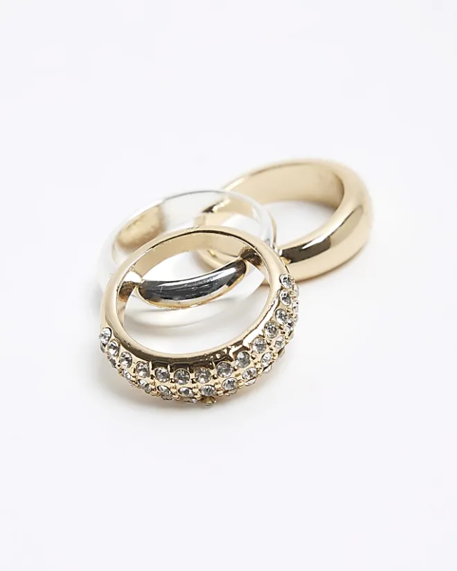River Island Metal stone ring 3 Pack White Online