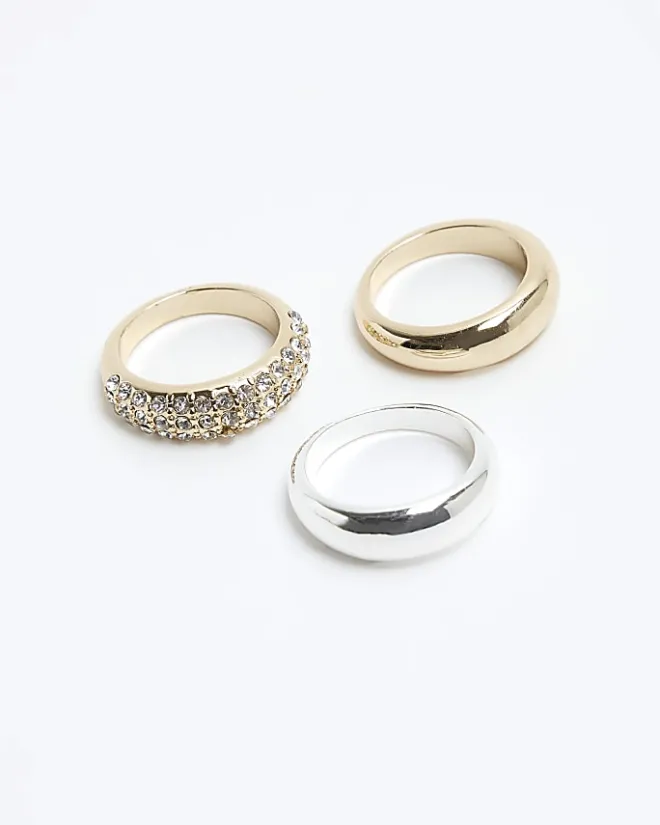 River Island Metal stone ring 3 Pack White Online