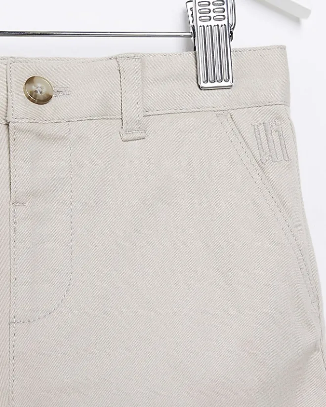 River Island Mini Boys Beige Stretch Chino Shorts Stone Fashion