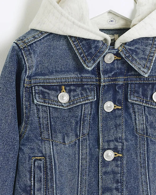 River Island Mini boys hooded denim trucker jacket Blue Hot