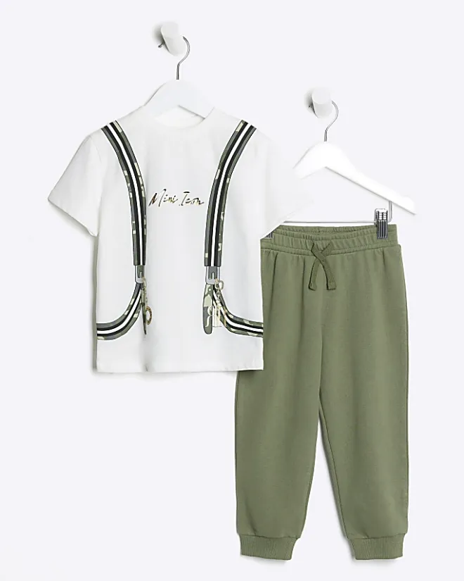 River Island Mini Boys backpack t-shirt set Khaki Online