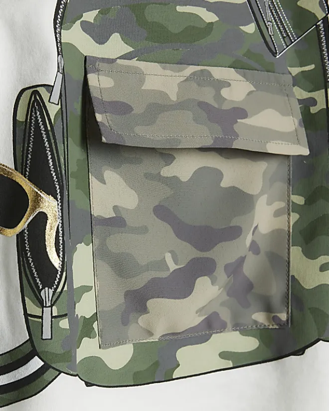 River Island Mini Boys backpack t-shirt set Khaki Online