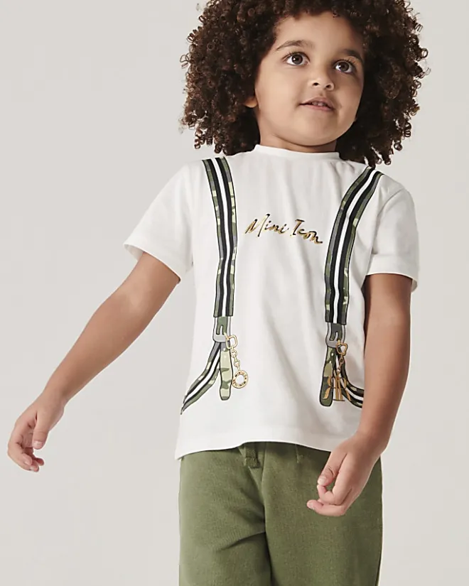 River Island Mini Boys backpack t-shirt set Khaki Online
