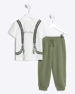River Island Mini Boys backpack t-shirt set Khaki Online