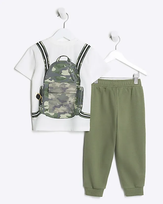 River Island Mini Boys backpack t-shirt set Khaki Online