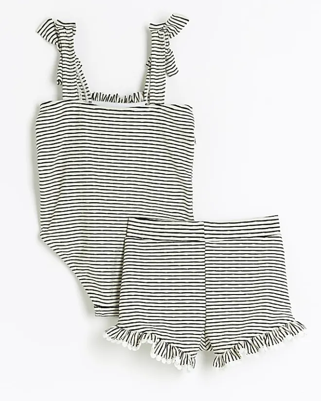 River Island Mini girls stripe frill swimsuit set Black New