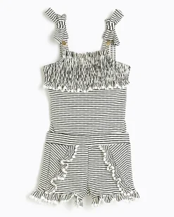 River Island Mini girls stripe frill swimsuit set Black New