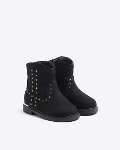 River Island Mini girls studded western boots Black New