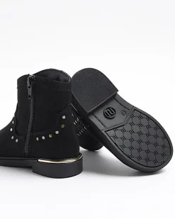 River Island Mini girls studded western boots Black New