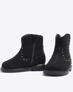 River Island Mini girls studded western boots Black New