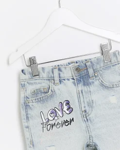 River Island Mini girls graffiti mom jeans Blue Clearance