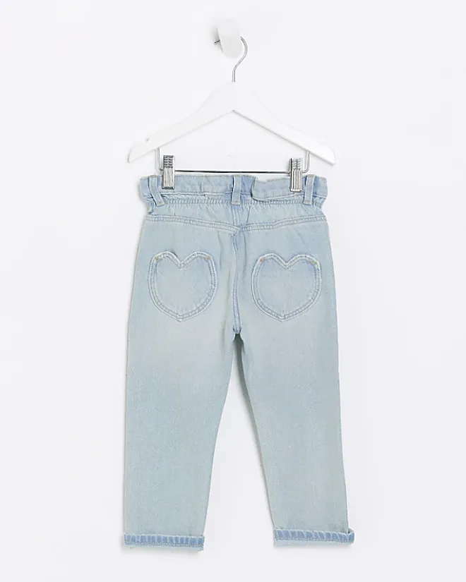 River Island Mini girls heart pocket paperbag jeans Blue Best