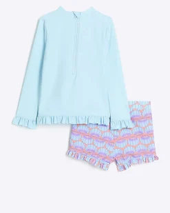 River Island Mini girls sun safe short set Blue Online