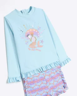 River Island Mini girls sun safe short set Blue Online