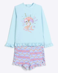 River Island Mini girls sun safe short set Blue Online
