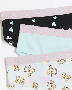 River Island Mini girls teddy bear briefs 6 pack Blue Hot
