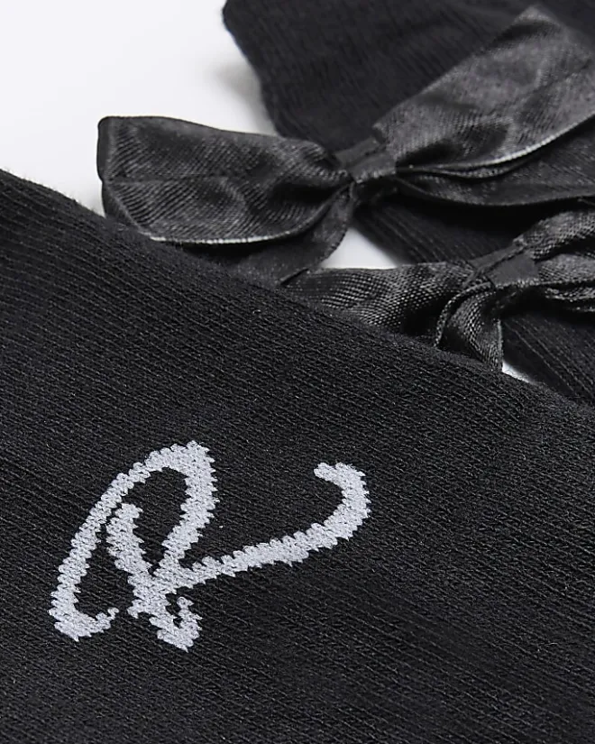 River Island Mini girls bow knee high socks Black New