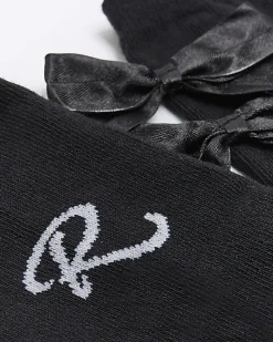 River Island Mini girls bow knee high socks Black New