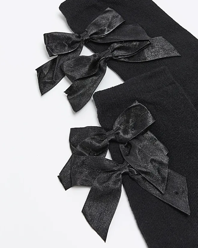 River Island Mini girls bow knee high socks Black New