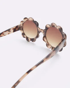 River Island Mini girls tortoise flower sunglasses Brown New