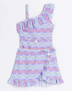 River Island Mini girls coral shell swimsuit and skirt set Orange Outlet