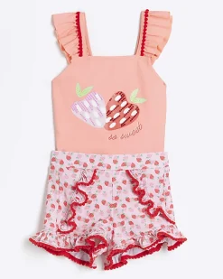 River Island Mini girls coral strawberry swimsuit set Orange Best