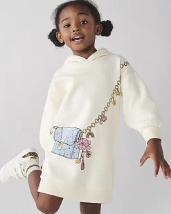River Island Mini girls bag graphic hooded dress Cream Hot