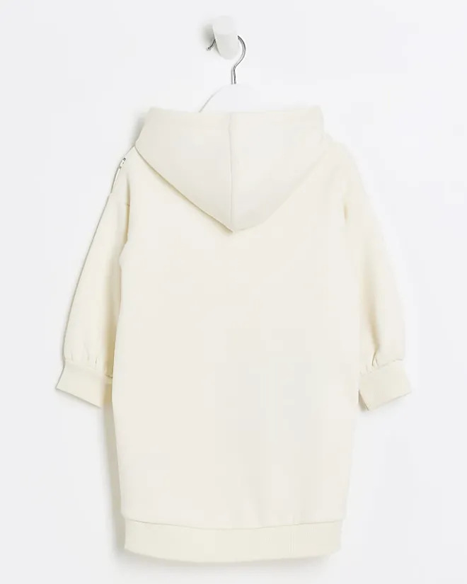 River Island Mini girls bag graphic hooded dress Cream Hot