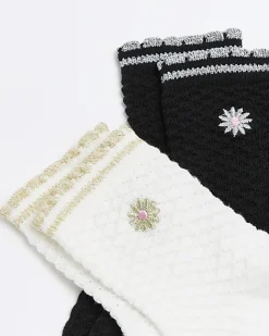 River Island Mini girls embroidered socks 2 pack Cream Discount