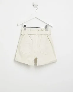 River Island Mini girls ecru paperbag belted shorts Cream Best