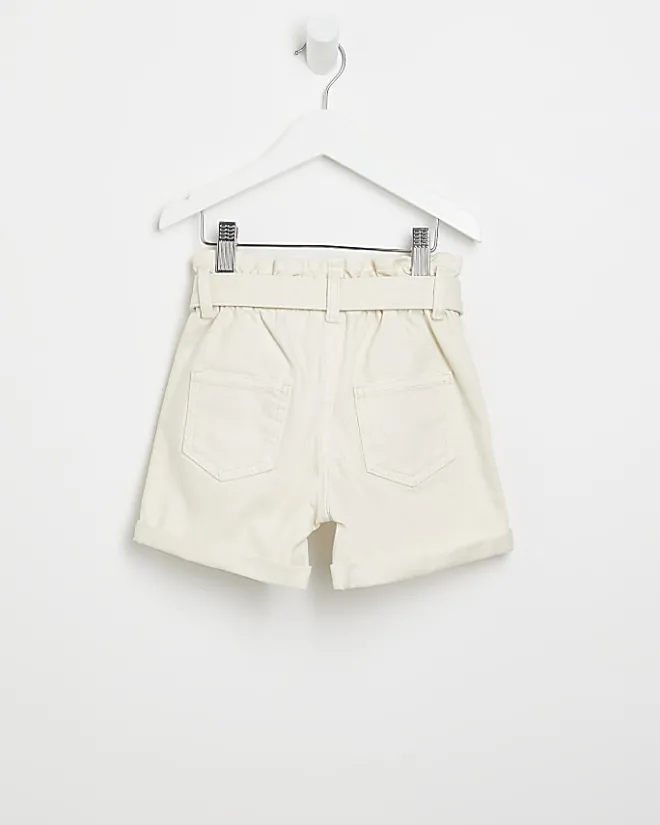River Island Mini girls ecru paperbag belted shorts Cream Best