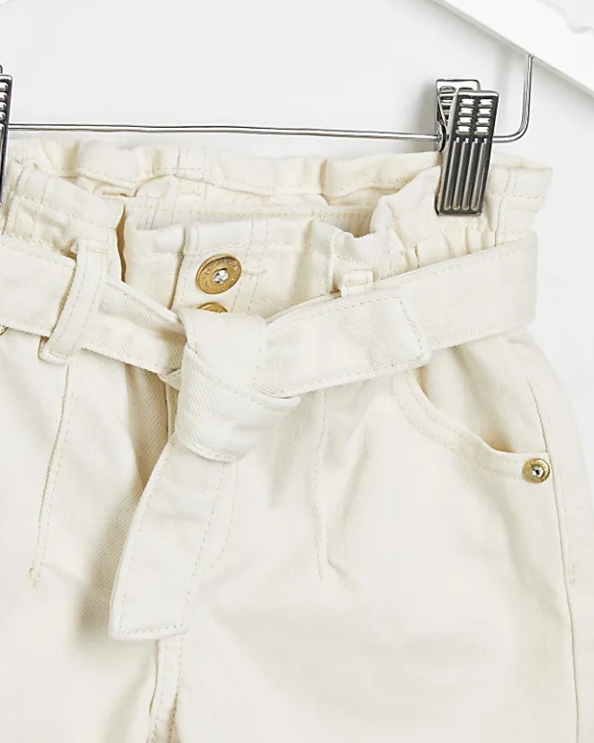 River Island Mini girls ecru paperbag belted shorts Cream Best