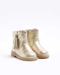 River Island Mini girls gold tassel western boots Yellow Clearance