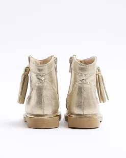 River Island Mini girls gold tassel western boots Yellow Clearance