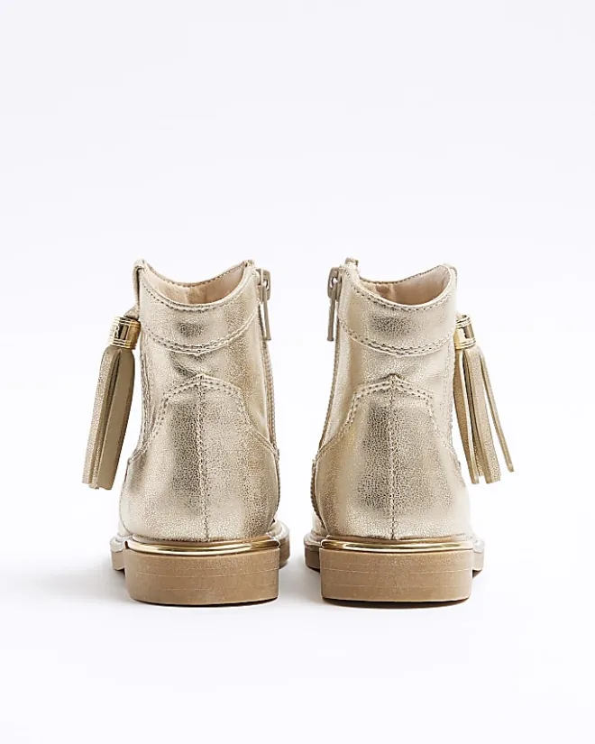 River Island Mini girls gold tassel western boots Yellow Clearance