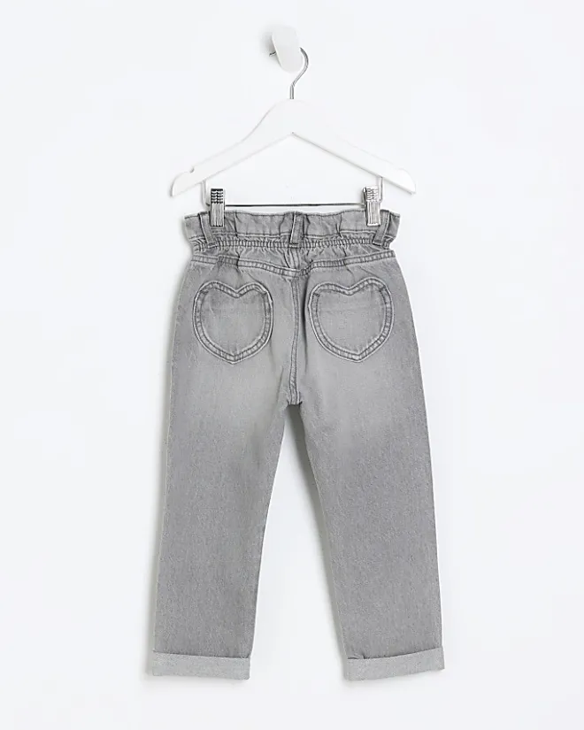 River Island Mini girls heart pocket paperbag jeans Grey Hot