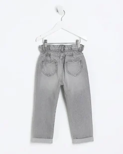 River Island Mini girls heart pocket paperbag jeans Grey Hot