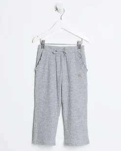 River Island Mini girls rib wide leg joggers Grey Outlet