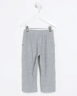 River Island Mini girls rib wide leg joggers Grey Outlet