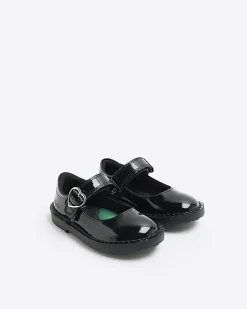 River Island Mini girls Kickers leather buckle shoes Black Clearance