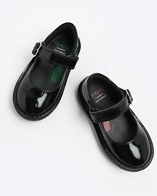 River Island Mini girls Kickers leather buckle shoes Black Clearance