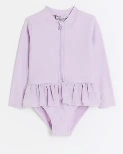 River Island Mini Girls Lilac Butterfly Frill Swimsuit Purple Sale